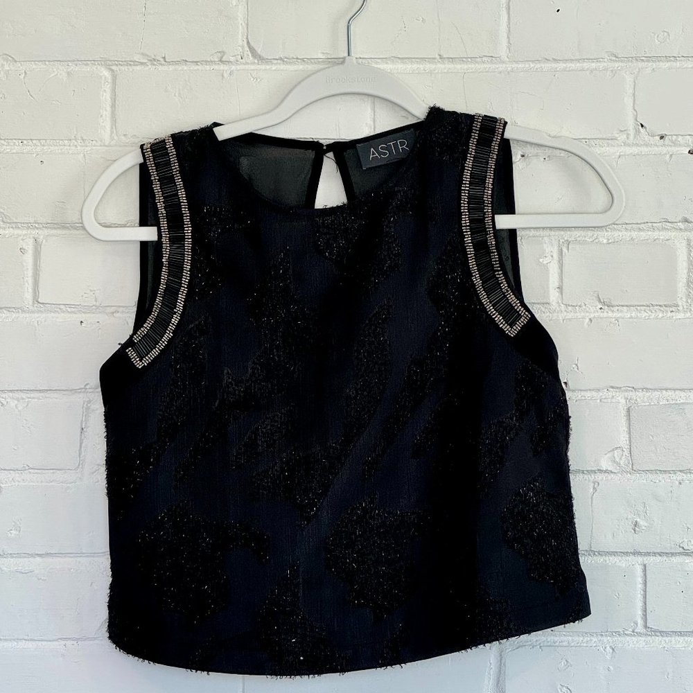ASTR - Black Sleeveless Embellished Crop Top Medium